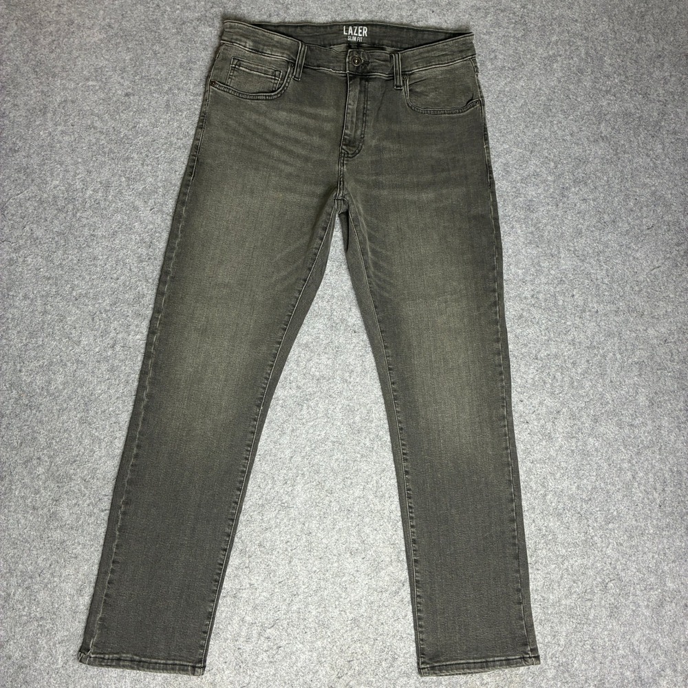 Lazer Slim Fit Mens 34x30 Faded Gray Denim Jeans Charcoal Wash Stretch Pants